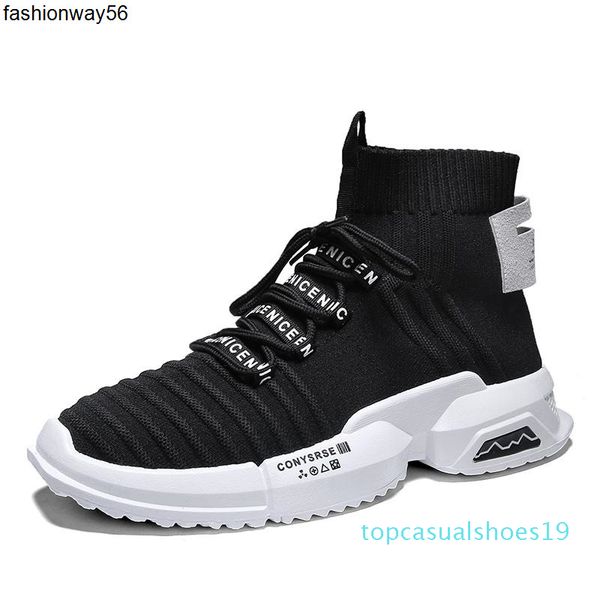 

men autumn high socks shoes new casual sneakers men lace up shoes mens knitting socks trainers breathable tenis masculino t19, Black