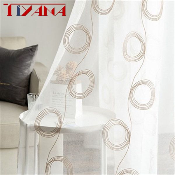 

modern simple circle embroidered window screen cotton and linen fabric for living room bedroom kitchen transparent tulle t248#4