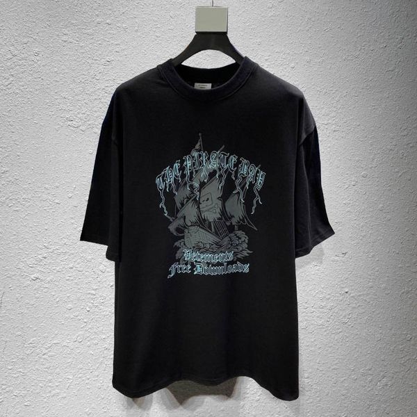 

2020 europe fashion designer vetements short-sleeved t-shirt vtm vit meng pirate ship printed loose short-sleeved t-shirt hip-hop streetwear, White;black
