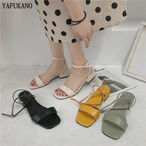 

sandals fashion women shoes thick heels spring 2021 open toe word roman mid, Black