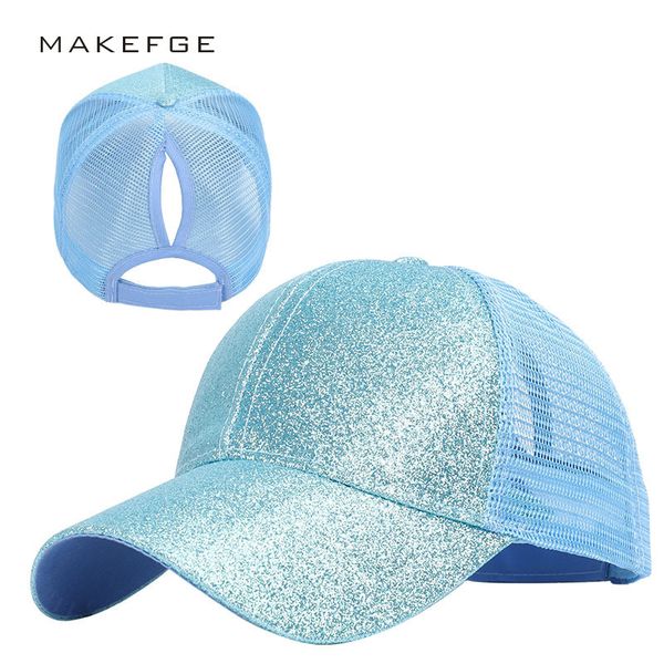 

summer women's horsetail cap bright pink gold pink cc standard horsetail baseball net cap back open sun cap, Blue;gray