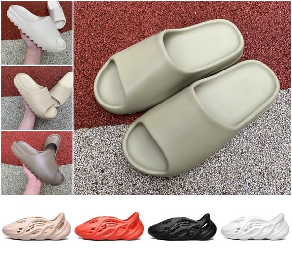 

2020 kanye west slipper men women bone earth brown desert sand slide resin stylist shoes sandals triple black foam runner size 5-11