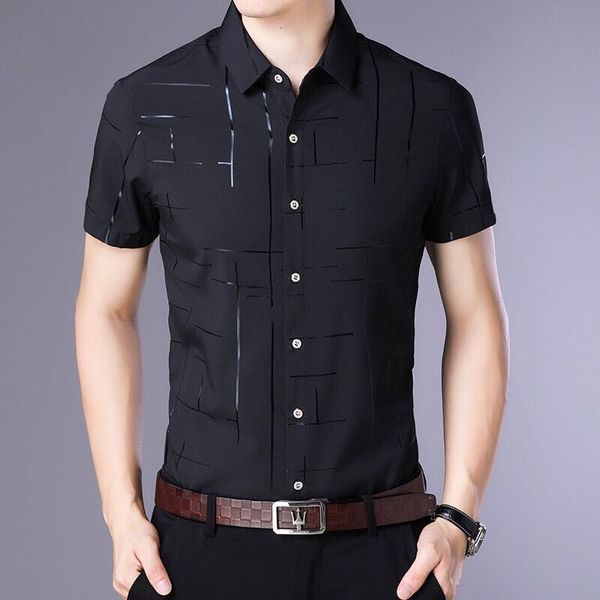 

short sleeve men shirt,summer cool shirt men clothing business casual shirts, White;black