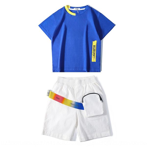

66dy1 boys' summer suit fashion t-shirt clothing brand 2020 children's wear short sleeve t-shirt korean style round collar color, Blue