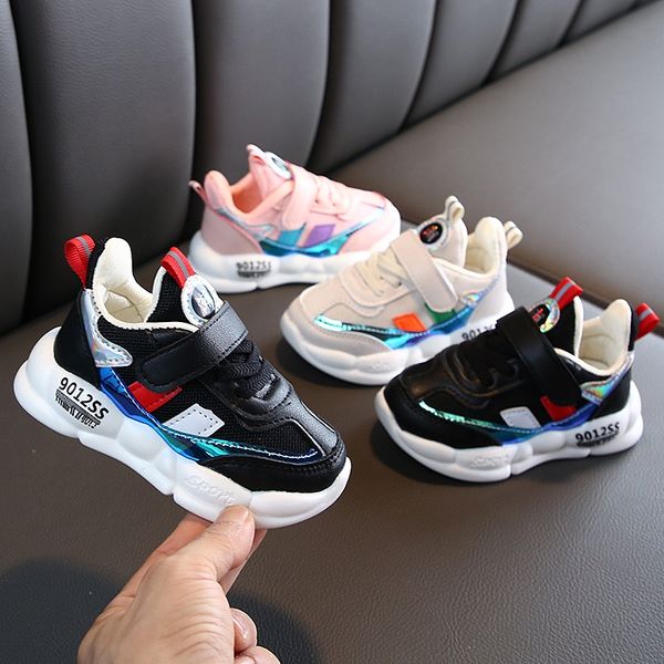 

2019 autumn children's fashion boys' mesh sports sports casual korean style girls' white shoes children's single shoes, Black