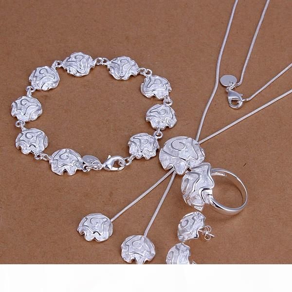 

gift roses sterling silver plated jewelry set for women es270,fashion 925 silver necklace bracelet earring ring set, Black