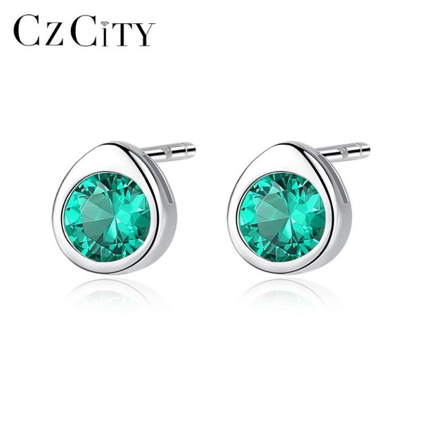 

czcity green water drop z stud earrings for women 925 sterling silver 3 colors gemstone earrings fine jewelry, Golden;silver