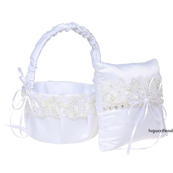 

wedding girl flower basket ring pillow white lace elegant ring holder for bride groom keepsake gifts