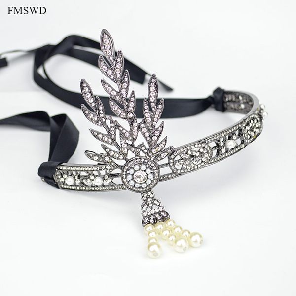 

pearl crystal baroque wedding crown the great gatsby crown princess tiara for bride headbands queen wedding hair accessories, Golden;silver
