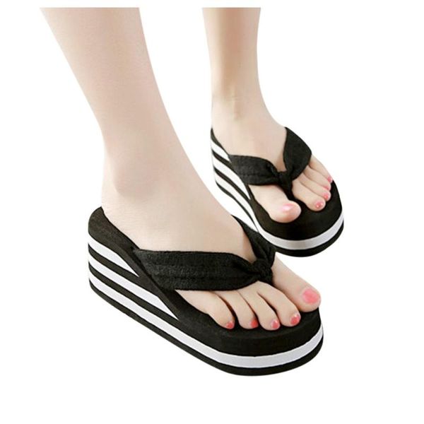 

2020 summer slippers women casual massage durable flip flops beach sandals female wedge shoes striped lady room slippers #t1p, Black