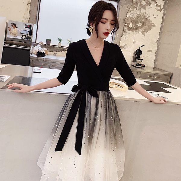 

black womens evening cheongsam wedding party dress oriental style elegant knee length qipao long gowns retro vestido xs-xxxl, White;black