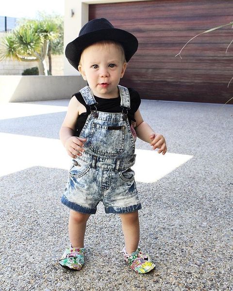 

summer 2020 children's jeans jumpsuit jumpsuit clothing children's denim boys' conjoined pants five-point pants, Blue