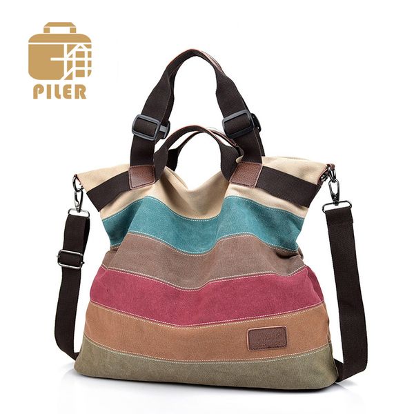 

women bag striped casual handbag crossbody canvas women handbag ladies shoulder bag rainbow large female messenger hobo tote
