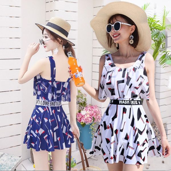 

9a3eg women's conservative 2020 new slimming one-piece dress swimsuitswimsuit swimsuitskirt belly-covering korean spring large size, White;black