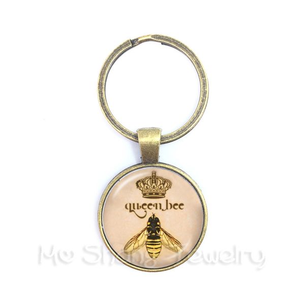 

vintage royal crown bee art keychain queen bee jewelry keyring for friends, Silver