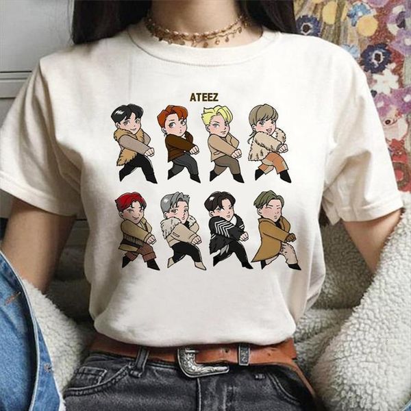 

ateez male group new kpop group harajuku korean style t shirt aesthetic clothes summer women short sleeve gothic top, White