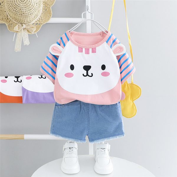 

summer baby girls clothing sets children sets cute kids little cat cartoon t-shirt+shorts 2pcs infant casual suits, White