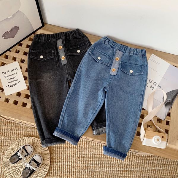 

te4bb jeans jeans children's panty panty 2020 new cotton breathable sports elastic waist pants fashion men's and women's chil, Blue
