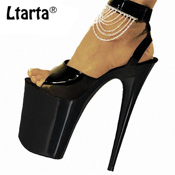 

ltarta 2020 women sumer high heels pole dance 20cm super high heel sandals drill chain fish mouth women's shoes summer lyp-e-081, Black