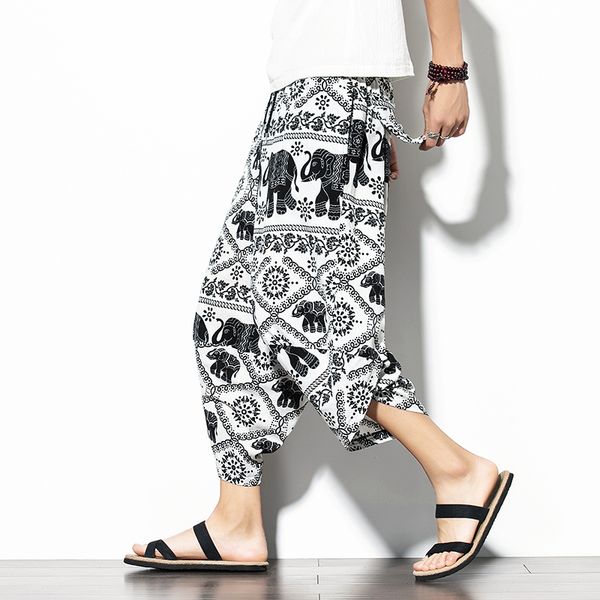 

harajuku style korean men wide leg pants fashion chinese clothing loose harem pants trousers men clothes streetwear kimono, Black