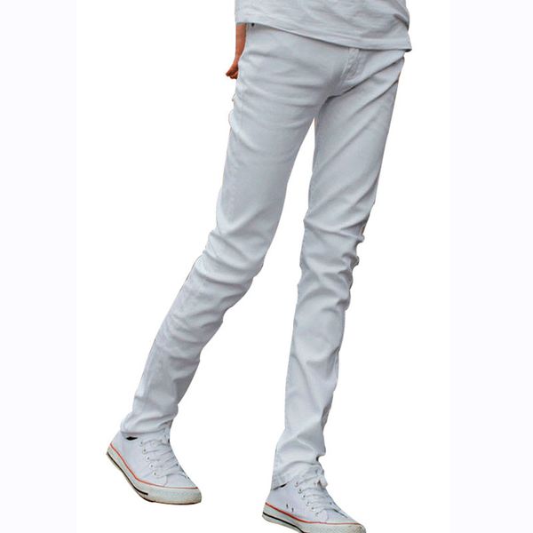 

men's jeans funky mens fashion skinny pencil pants elastic washed faded slim fit brand clothing white trouser for young men, Blue