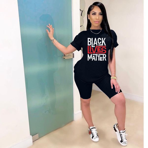 

черный lives matter женская летняя одежда комплекты мода письмо prtined tshirts + tops 2020 trend одежды костюмы женщин повседневная одежда, Gray
