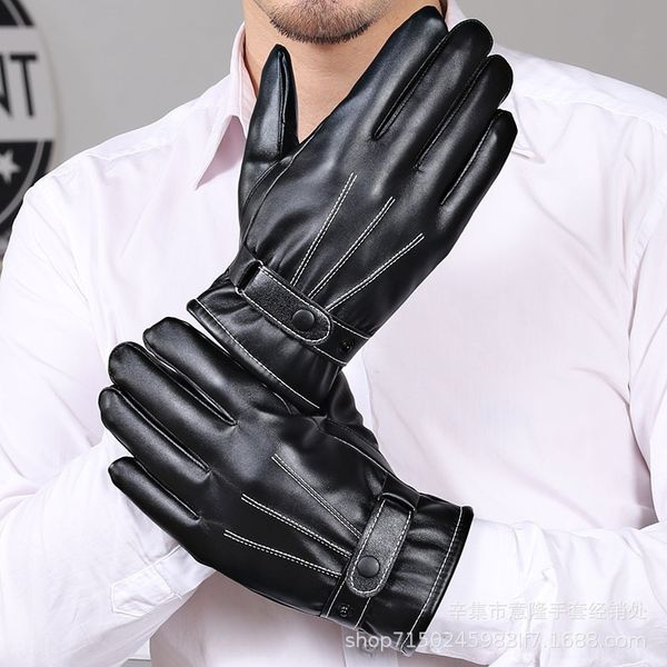 

3uwtc men's thickened touch screen leather winter waterproof warm glovesgloves and gloveswarm leather gloves three ribs autumn and wint, Black
