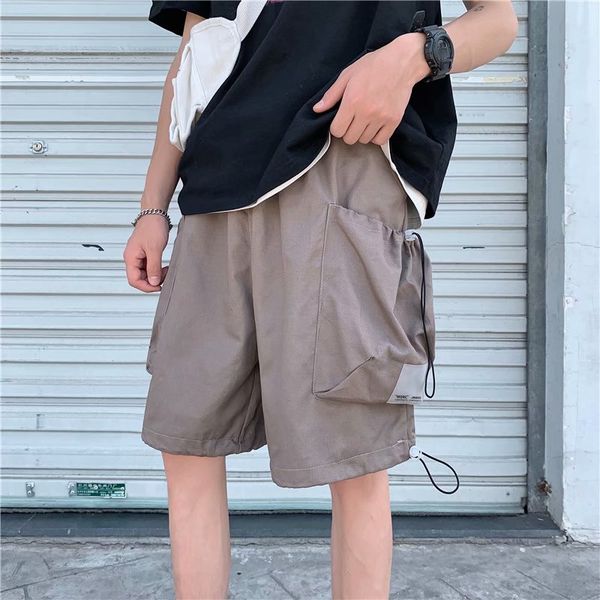 

100% cotton brand men cargo shorts summer new men's high street letter casual shorts drawstring pocket knee length male, White;black