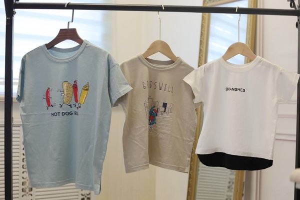 

bhnpl thin t-shirt sweater children's sweater cartoon round collar short sleeve daily single children's t-shirt for boys and girls, Blue
