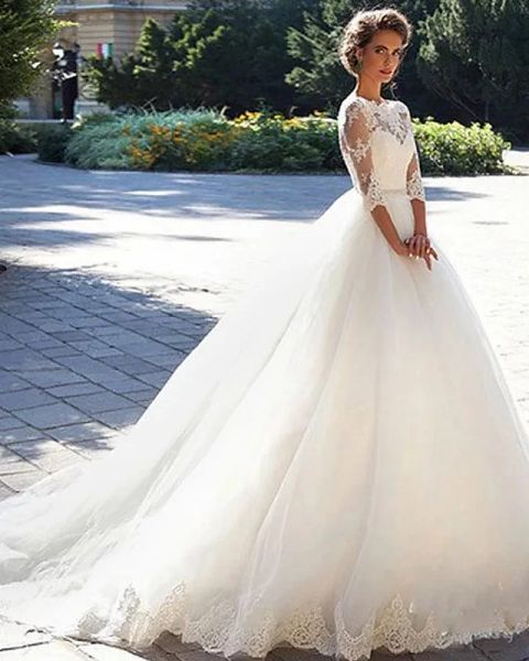 

p by supplier report copyright infringement ball gown a-line wedding dresses jewel neck court train lace tulle lace over satin half, White