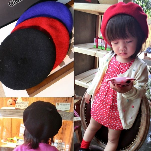 

children's painter's beret cute season korean pure wool winter hat casual cute children's beret painter's hat, Blue;gray