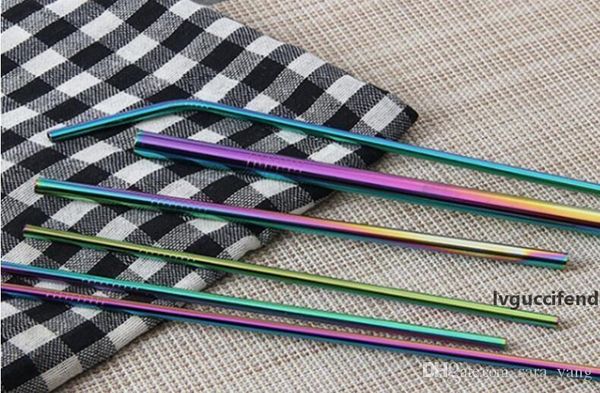 

1000pcs colorful stainless steel straight curved drinking straw for mugs 6*215mm rainbow bend straws bar bent coffee drinking straws