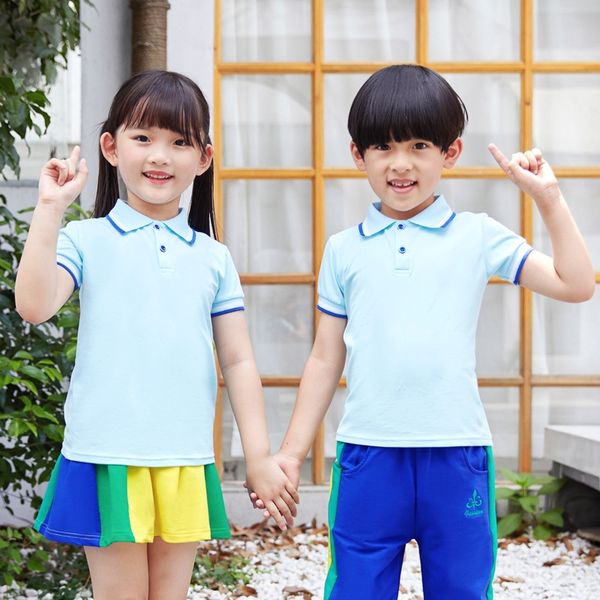 

tlely new short-sleeved summer short-sleeved uniform for primary students summer school uniform for primary and middle school children singl, Blue