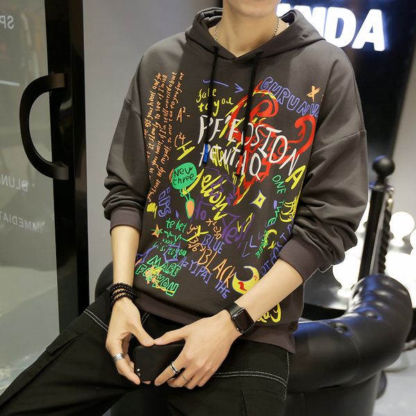 

personality print square sweatshirt hoodie men 2020 skateboard hoodies sudaderas hombre poleron sport streetwear mens hoodie, Black