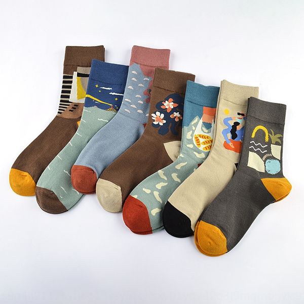 

2019 новых и вышивка хлопка мужских и женского среднего размера длинного стек носков мультфильма шаблон носков все-матч, Pink;yellow