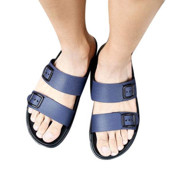 

2020 men slippers beach shoes summer pu solid round toe leisure slippers flip-flops comfortable footwear soft sandal 5.27, Black