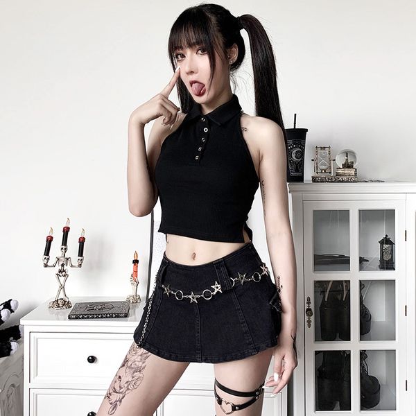 

ruibbit new arrival button black crop women tank summer vintage fashion streetwear slim ladies gothic knit, White