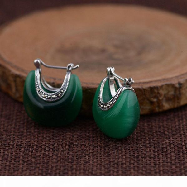 

f 925 silver earring white opal green stone s925 sterling silver boucle d 'oreille water drop earrings for women jewelry