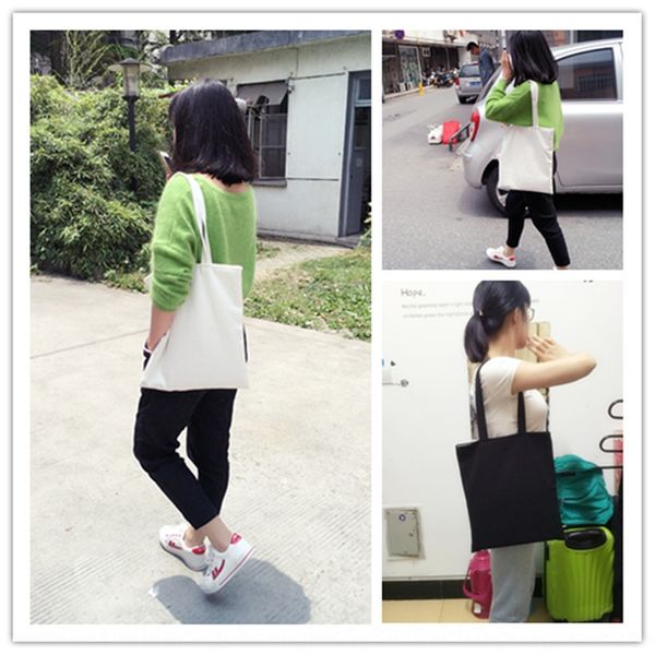 

diy hand-painted blank solid color hipster shopping gift shoulder diy canvas student bag canvas bag, White