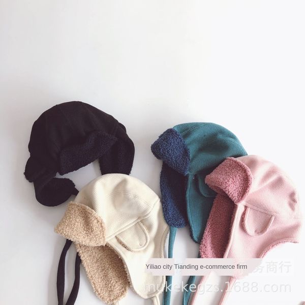 

personalized fashion is all-match children hat winter warm hat lei feng mao lei feng mao velvet warm baby ear cap flight cap, Yellow