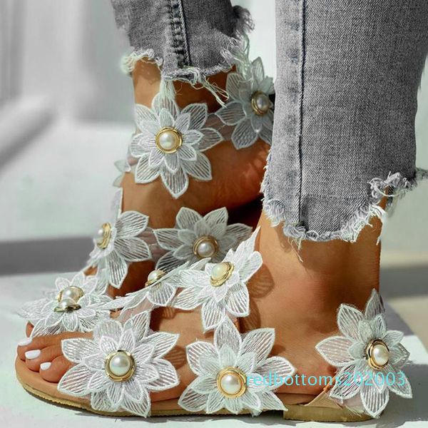 

women bohemia flower flat summer sandals shoes slippers ladies girls gladiator sandals pearl beach shoes sandalias flip flop r03, Black