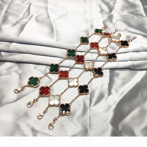 

lucky flower charm bracelet female s925 sterling silver rose gold chain four leaf clover agate gemstone wristband jewelry accessories, Golden;silver