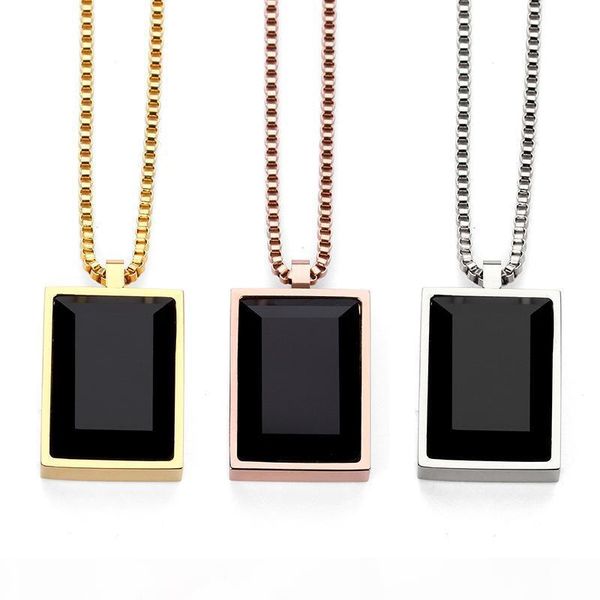 

men simple luxury black square gem small pendant necklace crystal rhinestone fashion choker rose gold jewelry men gifts, Silver