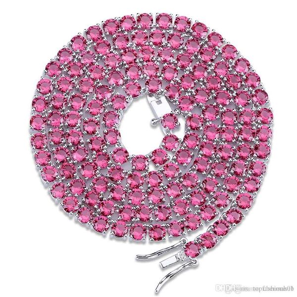 

new european and american men's red and blue zircon necklace hip-hop 4mm, Black