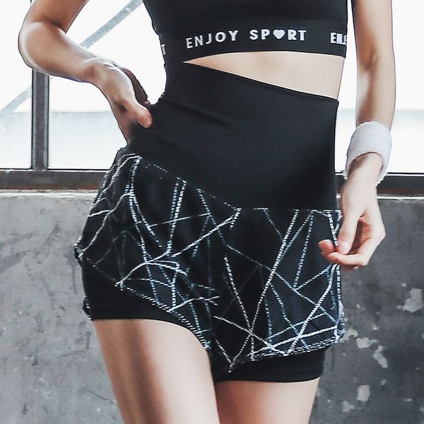 

xshoa kaixuan silk shorts women's anti-exposure loose running girls quick-drying high sports shorts sports pants waist yoga fitness pan, White;red