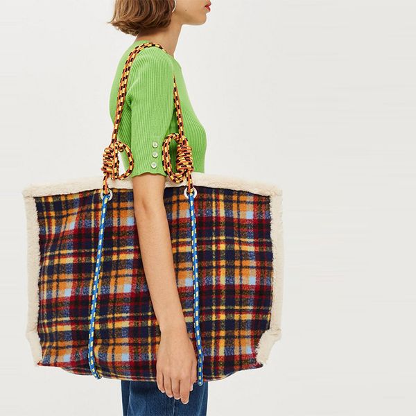 

new fashion women wool plaid shoulder bag travel tote bag knotted british style tweed handbags women bags