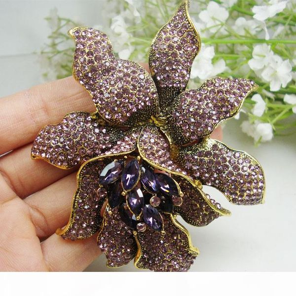 

purple vintage style purple rhinestones crystal orchid flower brooch pin fashion woman flower brooches ing, Gray