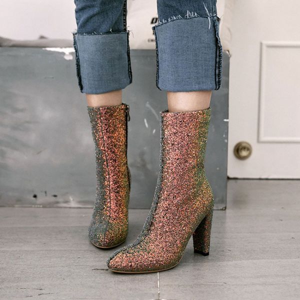 

2020 new women's high heels boots pu shoes woman pointed toe solid color side zipper fashion women's winter boots a1-71, Black