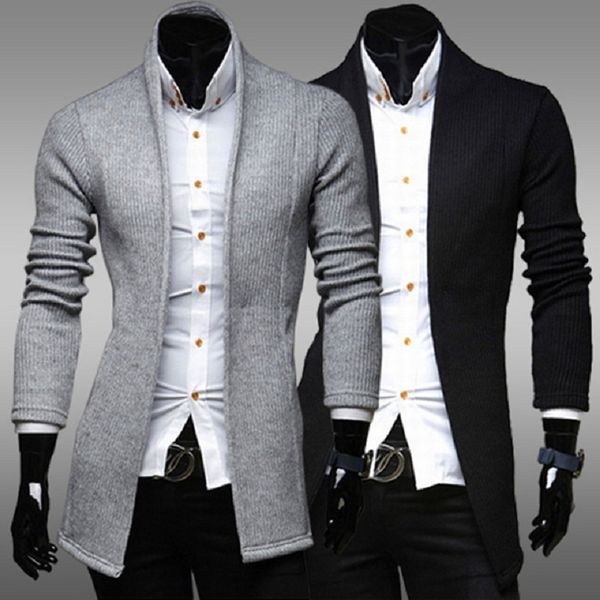

korean men trench coat gray black men style casual jackets for turn-down collar cardigan mens overcoat 2020 new autumn q830, Tan;black