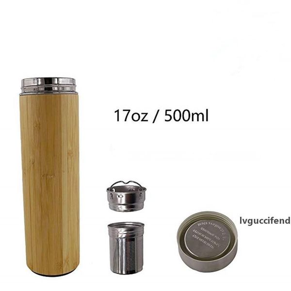 

bamboo tea tumbler mug with strainer infuser 17oz vacuum insulated stainless steel thermos with filter for loose leaf ship by sea